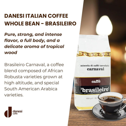 Danesi Caffe Italian Whole Coffee Beans - Espresso Coffee Beans And Medium Roast Whole Bean - Perfect For Espresso Machines, French Press, And Home Brewing - Brasileiro (2.2 Lb)