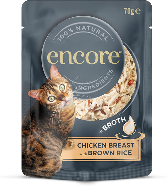 Encore 100 Percent Natural Cat Food, Pouch Chicken & Brown Rice In Broth 70G (16 X 70G Pouches)Encp8001