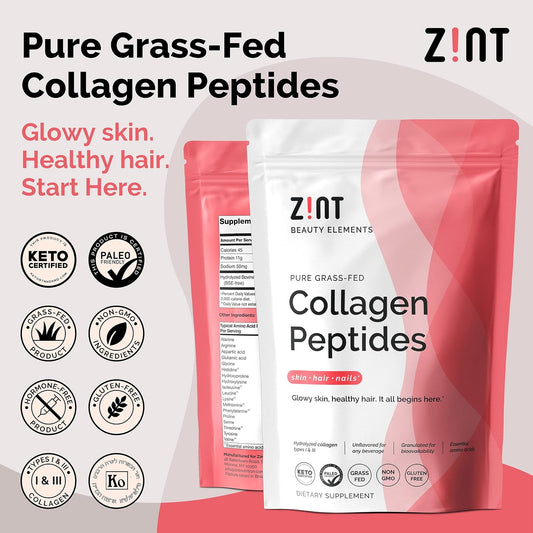 Zint Collagen Peptides Powder: Paleo & Keto Certified - Granulated Collagen Hydrolysate For Enhanced Absorption - Enzymatically Hydrolyzed Protein For Women & Men, 16 Oz