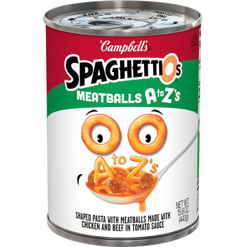 Spaghettios A To Z'S Canned Pasta With Meatballs, 15.6 Oz Can