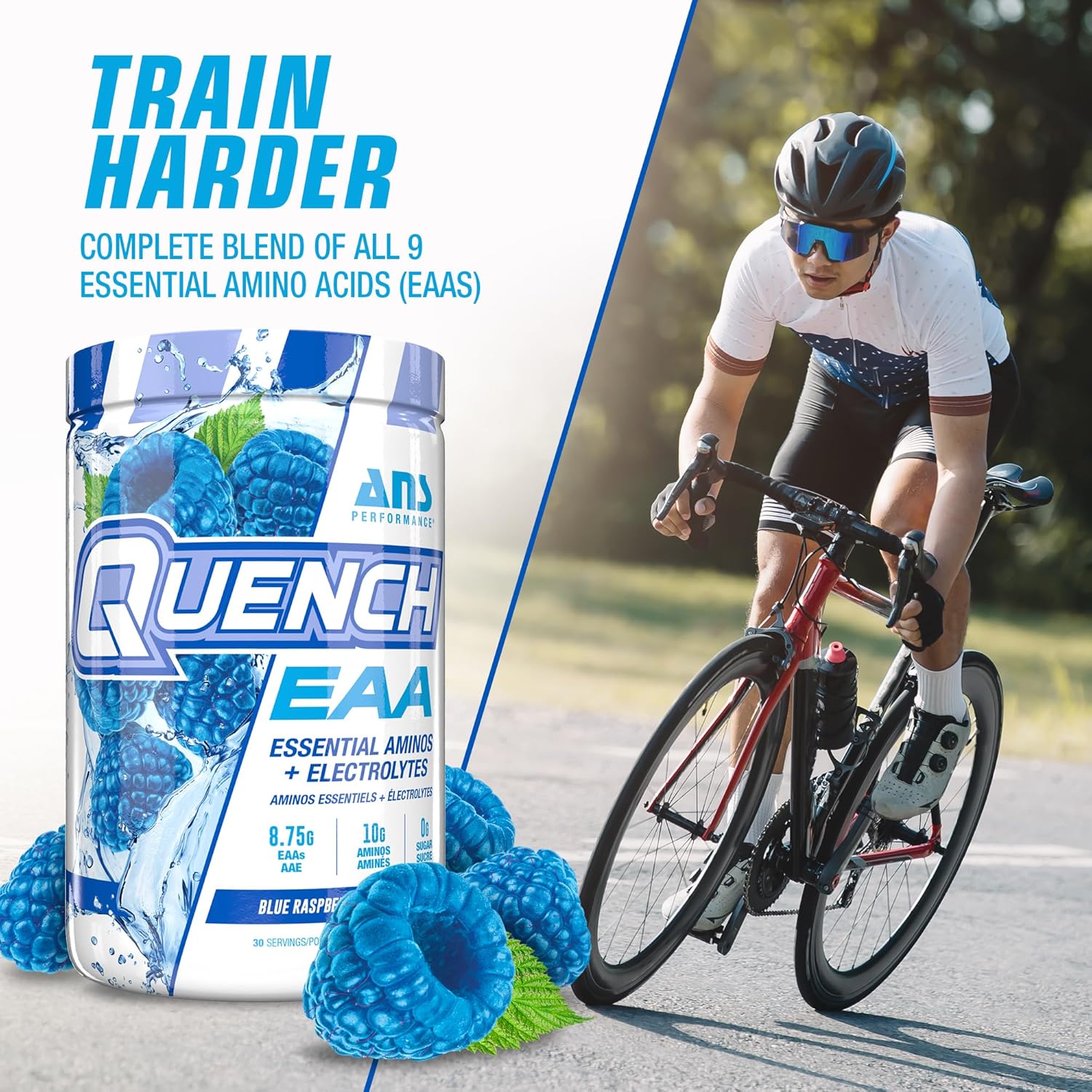 Quench Eaa Aminos + Electrolytes - Complete Blend Of 9 Eaas - 10G Total Amino Acids - Vitamins, Antioxidants, Electrolytes - Zero Sugar, Carbs, Calories (Blue Bombsicle)