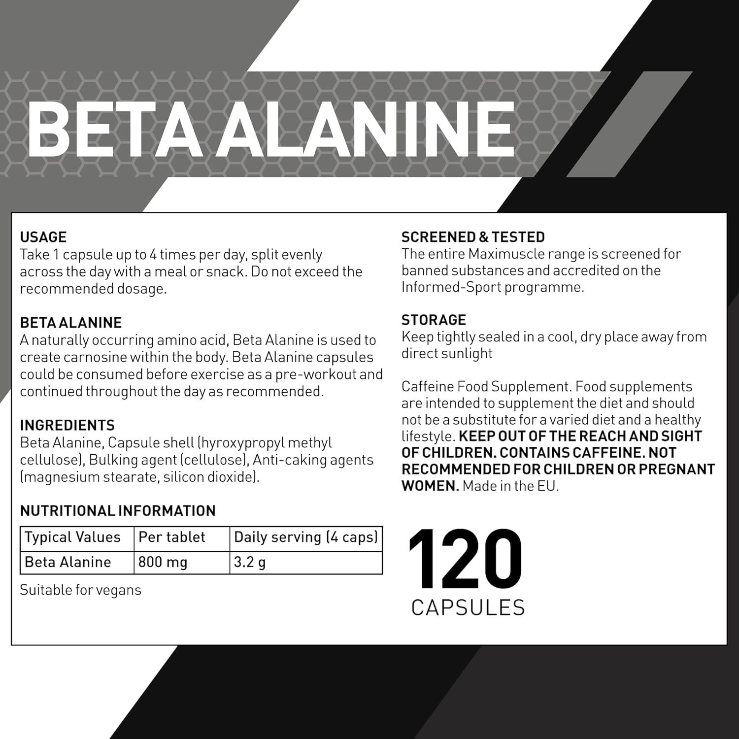 Maxi Nutrition Beta Alanine Capsules 120'S : Amazon.co.uk: Health & Personal Care
