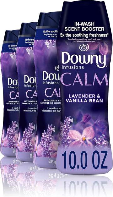Downy Infusions Laundry Scent Booster Beads For Washer, Calm, Lavender & Vanilla Bean, 10 Oz (Pack Of 4)