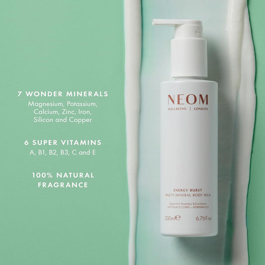 Neom- Multi-Mineral Body Milk 200Ml (Spearmint, Rosemary & Eucaplyptus) | Magnesium, Rosehip Oil & Chia Seed Oil | Moisturise, Nourish & Replenish | Vegan