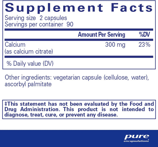 Pure Encapsulations Calcium (Citrate) - Supplement For Bone, Teeth, Colon, And Cardiovascular Health Support* - With Premium Calcium Citrate