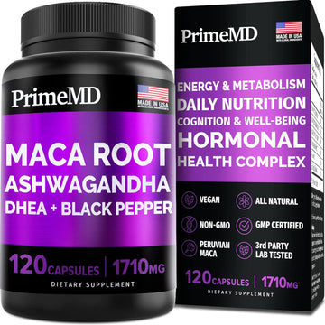 6-In-1 Organic Maca Root & Ashwagandha Capsules 1710Mg W/Dhea & Black Pepper Fruit Extract - Maca Root Capsules For Women & Men - Stamina, Bone And Mood Support Supplement,120 Capsules (40 Servings)