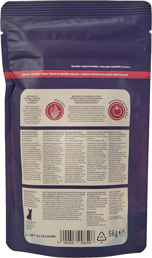 Amazon Brand - Lifelong Grain Free Recipe Mini Dental Sticks, Chicken, 56G, Pack Of 8, For Small Breed DogsEsp50062005