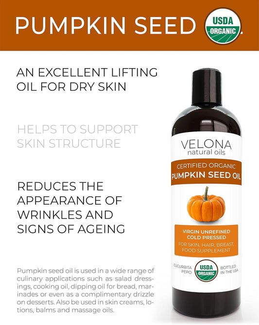 velona Pumpkin Seed Oil USDA Certified Organic - 64 oz | 100% Pure and Natural Carrier Oil | Unrefined, Cold Pressed