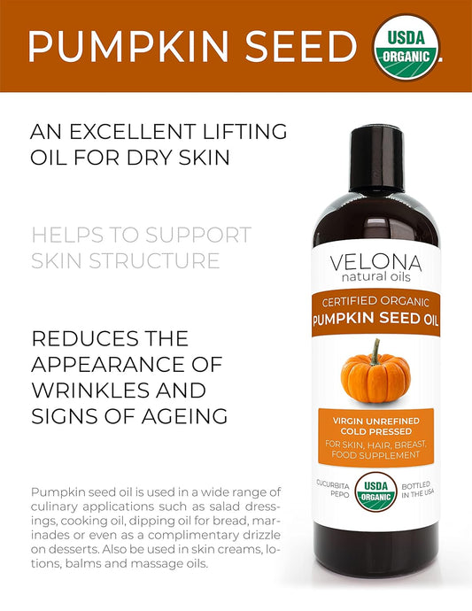 velona Pumpkin Seed Oil USDA Certified Organic - 32 oz | 100% Pure and Natural Carrier Oil | Unrefined, Cold Pressed | Cooking, Face, Hair, Body & Skin Care | Use Today - Enjoy Result