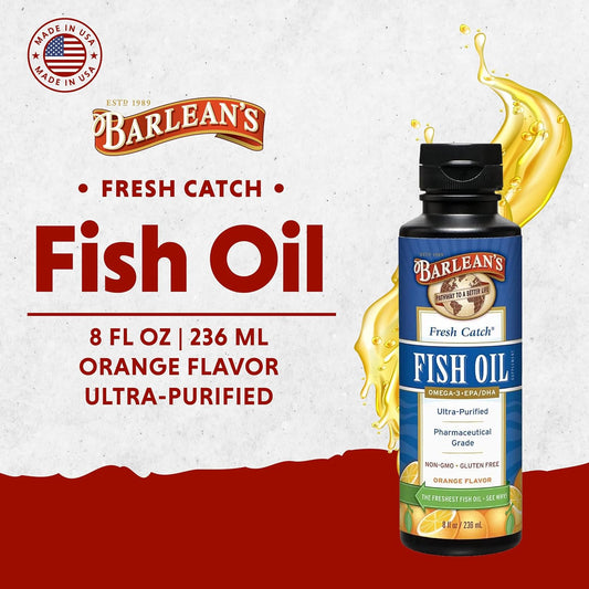 Barlean'S Omega 3 Fish Oil Liquid Supplement, 1262Mg Epa And Dha Fatty Acids, Non-Gmo And Gluten Free, Orange Flavor, 8 Oz