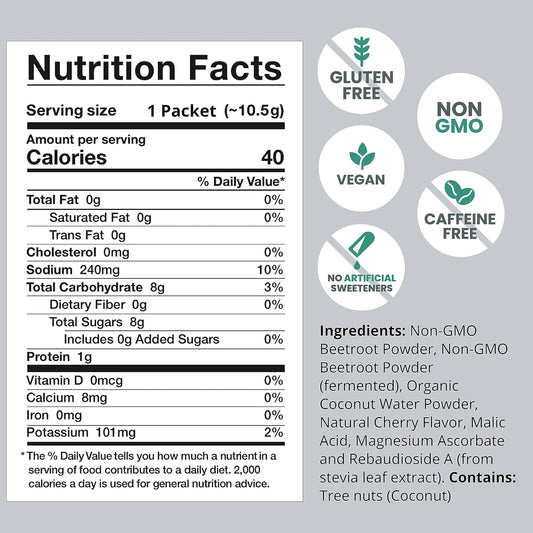 Humann Superbeets Pre Workout Powder โ Caffeine Free โ Nitric Oxide Supplement โ Creatine & Stimulant Free โ Wild Cherry Flavor, 10 Count Packets