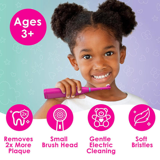 BrusheezĀ® Kidsā Electric Toothbrush Set - Safe & Effective for Ages 3+ - Parent Tested & Approved with Gentle Bristles, 2 Brush Heads, Rinse Cup, 2-Minute Timer, & Storage Base (Prancy The Pony)