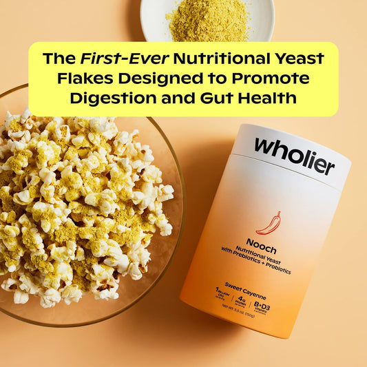 Wholier Nutritional Yeast Flakes With Prebiotics & Probiotics For Gut Health. Methylcobalamin Vitamin B12 & Vitamin D3. Vegan Cheesy Seasoning. (5.3 Oz.) (Natural)