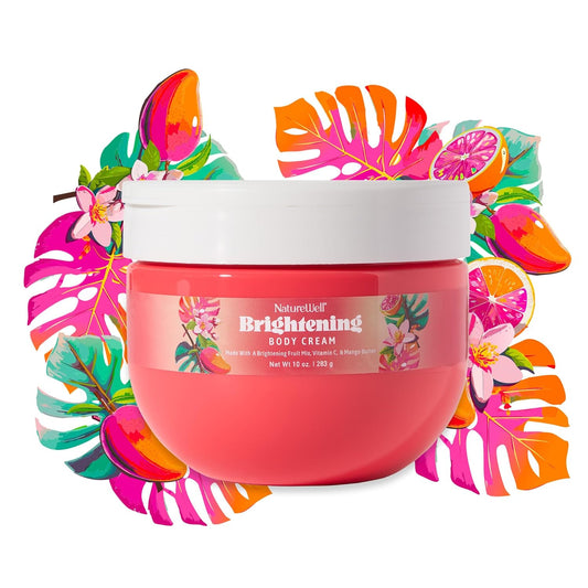 Nature Well Brightening Body Cream, Infused With Radiance-Boosting Antioxidant-Rich Vitamin C & Ultra-Hydrating Mango Butter, Refreshing Scent & Fast-Absorbing Luminous Finish, 10 Oz