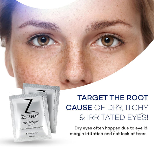 Zocuwipe Eyelid Wipes With Natural Okra Complex - Eyelid Cleanser And Moisturizer Pads - Eyelid Cleansing Wipes - Blepharitis Treatment - 15Ct