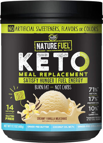 Nature Fuel Keto Meal Replacement Powder - Gluten Free With Coconut Oil Mcts And Grass-Fed Butter - Creamy Vanilla Milkshake - 14 Servings - Pantry Friendly, 17.1 Fl Oz