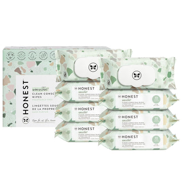 The Honest Company Clean Conscious Unscented Wipes | Over 99% Water, Compostable, Plant-Based, Baby Wipes | Hypoallergenic For Sensitive Skin, Ewg Verified | Geo Mood, 72 Count