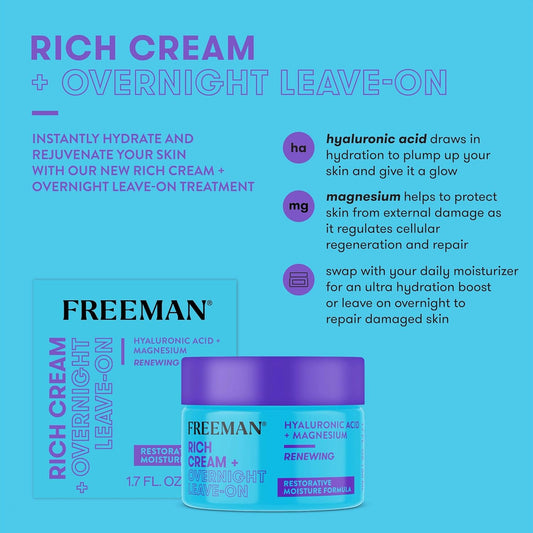 Freeman Restorative Moisturizing & Depuffing Eye Cream + Overnight Leave-On Treatment, For Dull & Tired Eyes, Brightens Undereye Skin, Infused With Magnesium & Hyaluronic Acid, 0.5 Fl.Oz./ 15 Ml Jar