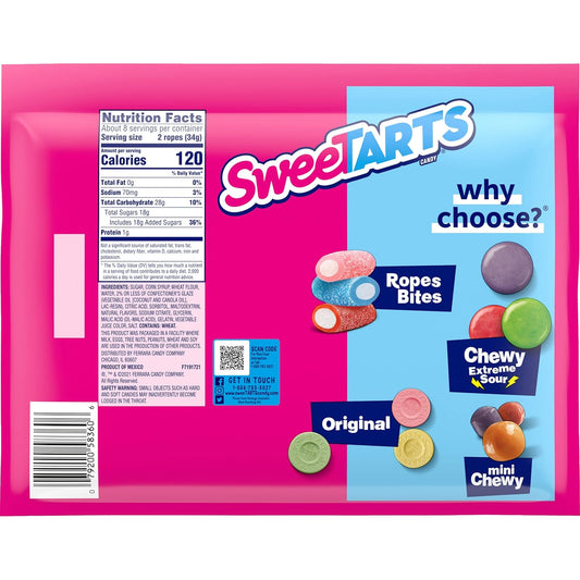 Sweetarts Soft & Chewy Ropes Candy, Tangy Strawberry Flavor, 9 Ounce Pouch
