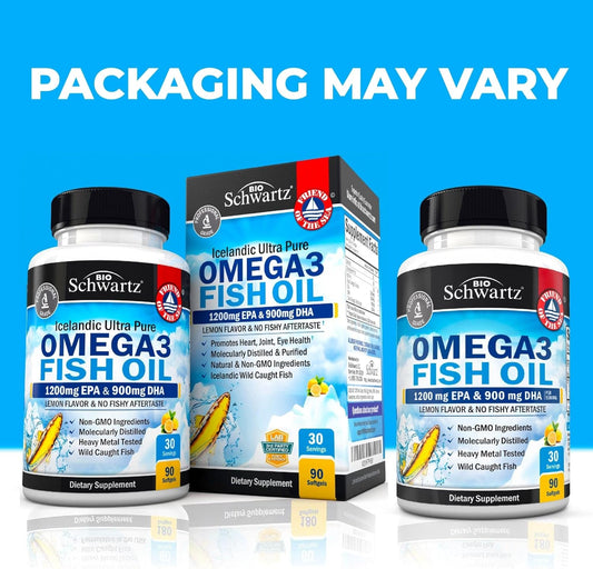 Triple Strength Omega 3 Fish Oil Supplement - 2250Mg Epa Dha Omega 3 Fatty Acids From Fresh Wild Caught Fish, Burpless Lemon Flavor Formula Supports Eye Health And More, Gluten Free, 180 Softgels