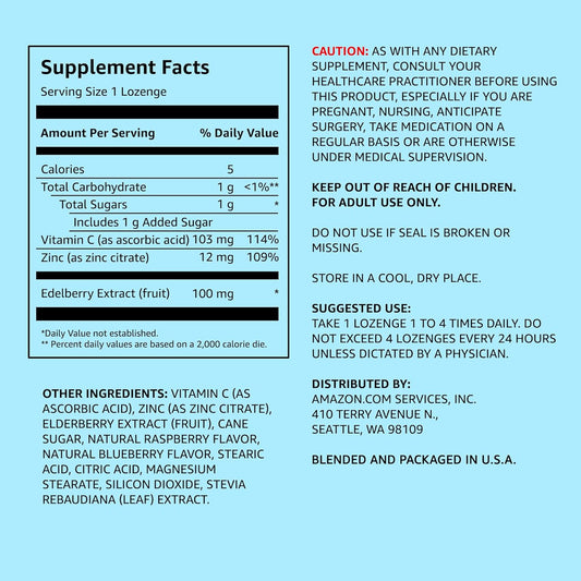 Amazon Elements Elderberry Complex, Immune System Support Tablet, Berry Flavored Lozenges, Adult, Unisex, 60 Count, Elderberry 100Mg, Vitamin C 103Mg, Zinc 12Mg Per Serving (Packaging May Vary)