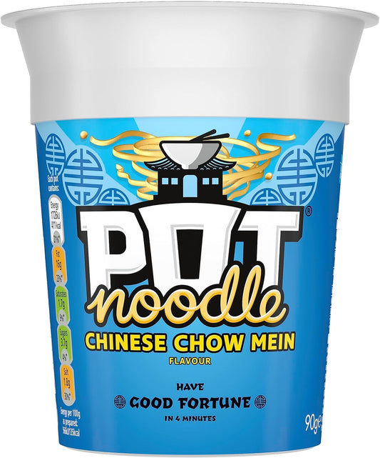 Pot Noodle Chinese Chow Mein Standard Pot Noodle Instant Vegan* Snack Quick To Make Noodles 12X 90 G