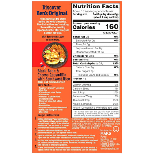 Ben'S Original Converted Brand Enriched Long Grain White Rice, Parboiled Rice, 1 Lb Box (Pack Of 12)