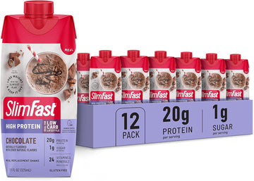 Slimfast Protein Shake, Chocolate- 20G Protein, Meal Replacement Shake Ready To Drink, High Protein With Low Carb And Low Sugar, 24 Vitamins And Minerals, 12 Count (Pack Of 1) (Packaging May Vary)