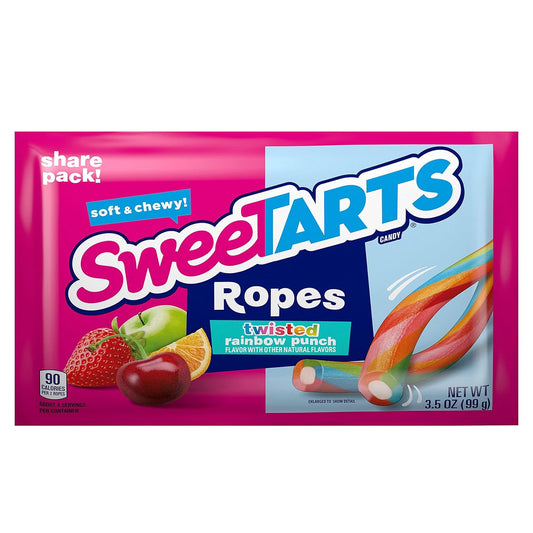 Sweetarts Ropes, Twisted Rainbow Punch, 3.5 Ounce Pouches (Pack Of 12)