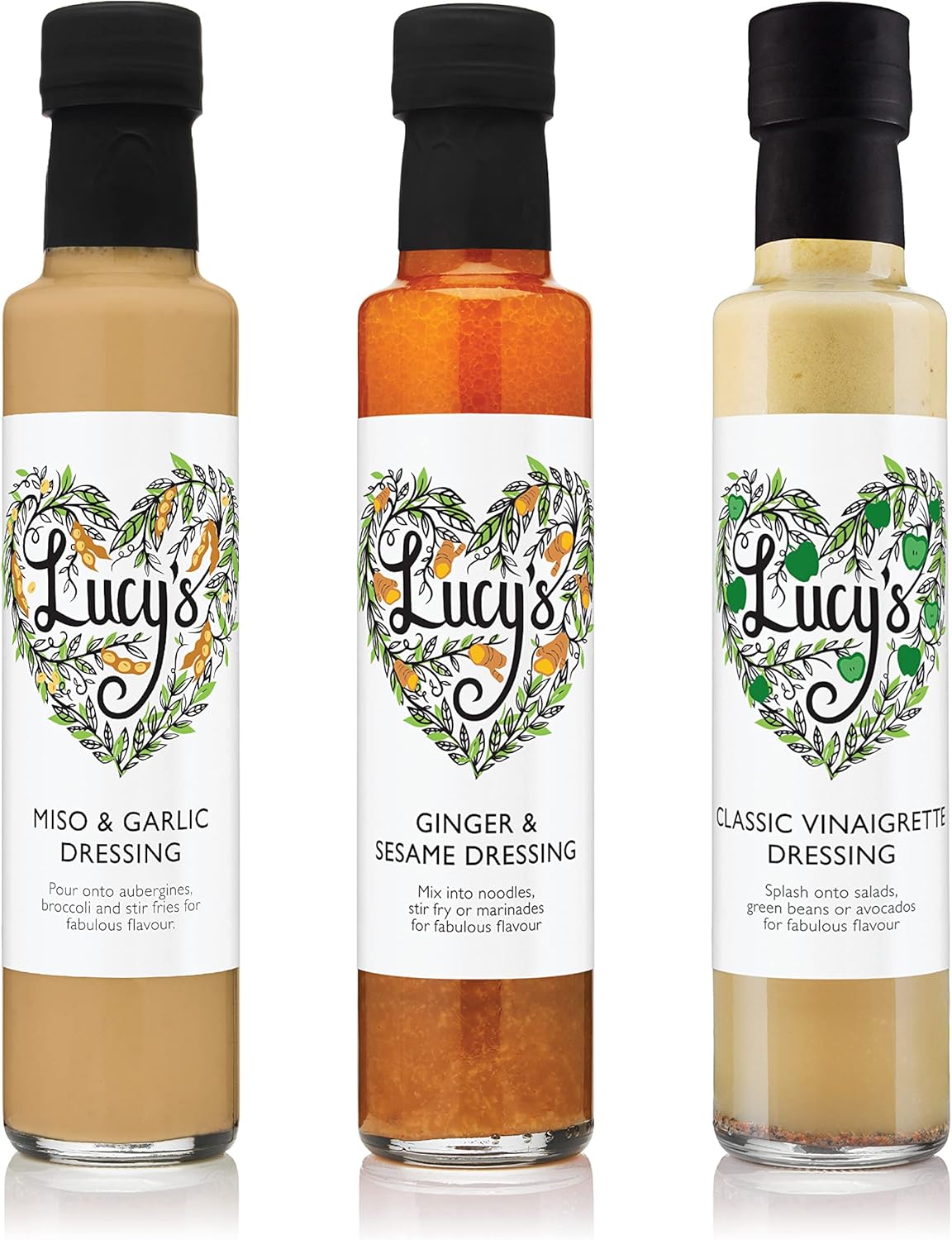 Lucy’s Dressings – Mixed Vegan Dressings Bundle - Vegan Miso & Garlic, Ginger & Sesame and Classic Vinaigrette – 3 x 250ml : Amazon.co.uk: Grocery