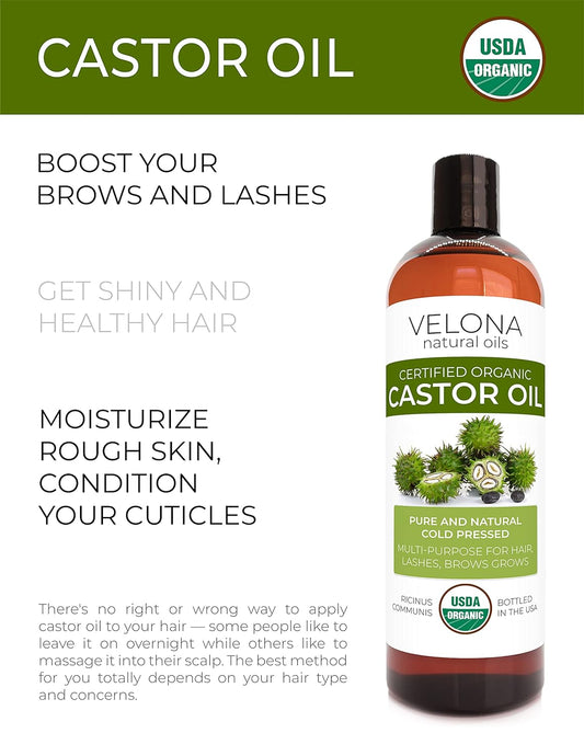 velona USDA Certified Organic Castor Oil - 1 Gallon / 128 Fl Oz | For Hair, Boost Eyelashes, Eyebrows | Cold pressed, Natural Oil, USP Grade | Hexane Free