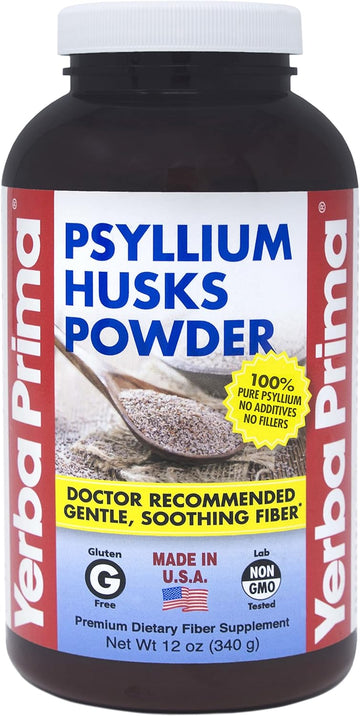 Yerba Prima Psyllium Husks Powder 12 Oz - Natural Fiber Supplement - Colon Cleanser - Gut Health - Vegan, Non-Gmo, Gluten-Free (New Label - Packaging May Vary)