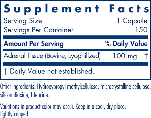 Allergy Research Group Adrenal Support Supplement For Men & Women - Adrenal Glandular Supplement, Immune Function, Endocrine Support, 100Mg Adrenal Extract, Bovine, Lyophilized - 150 Count