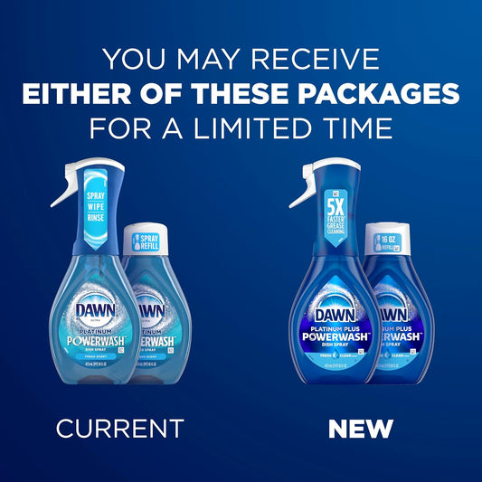 Dawn Powerwash Spray Starter Kit, Platinum Dish Soap, Fresh Scent, 1 Starter Kit + 1 Dawn Powerwash Refill, 16 Fl Oz Each (Pack Of 2)