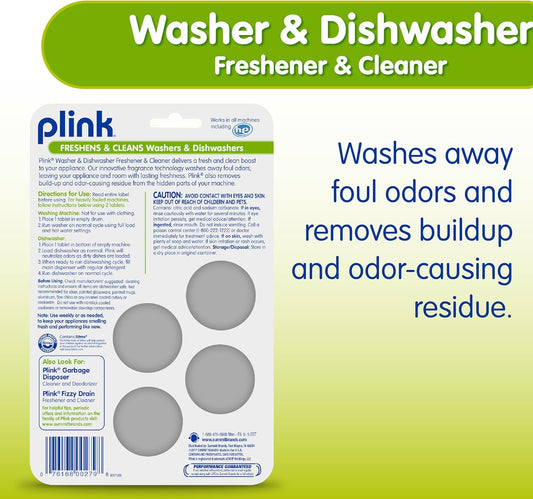 Plink Washer And Dishwasher Freshener And Cleaner, Prevents Residue, Removes Odors In Kitchen And Laundry Room Appliances, Septic-Friendly, Fresh Lemon Scent, 2 Packs Of 4 Tablets