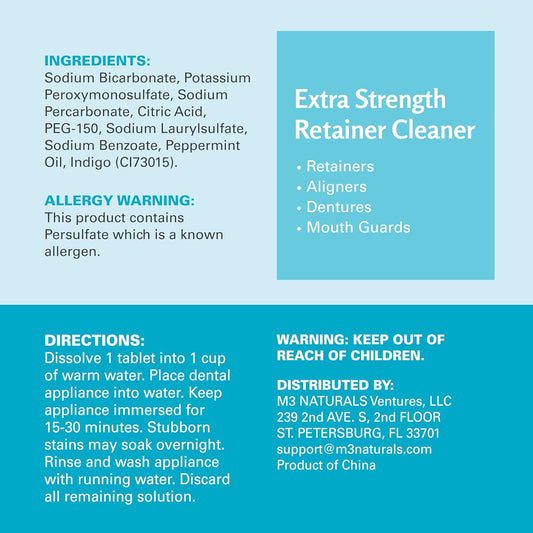 Overnight + Whitening Retainer Cleaner | Fsa Hsa Approved | Remove Stains, Discoloration, And Plaque | 4 Month Supply | Denture Cleanser With Whitening Boost By M3 Naturals