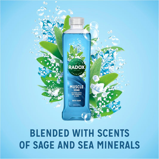 Radox Mineral Therapy Muscle Soak Bath Soak Uniquely Blended With Minerals, Herbs & A Soothing Thyme Fragrance For A Restorative Bubble Bath 500 Ml