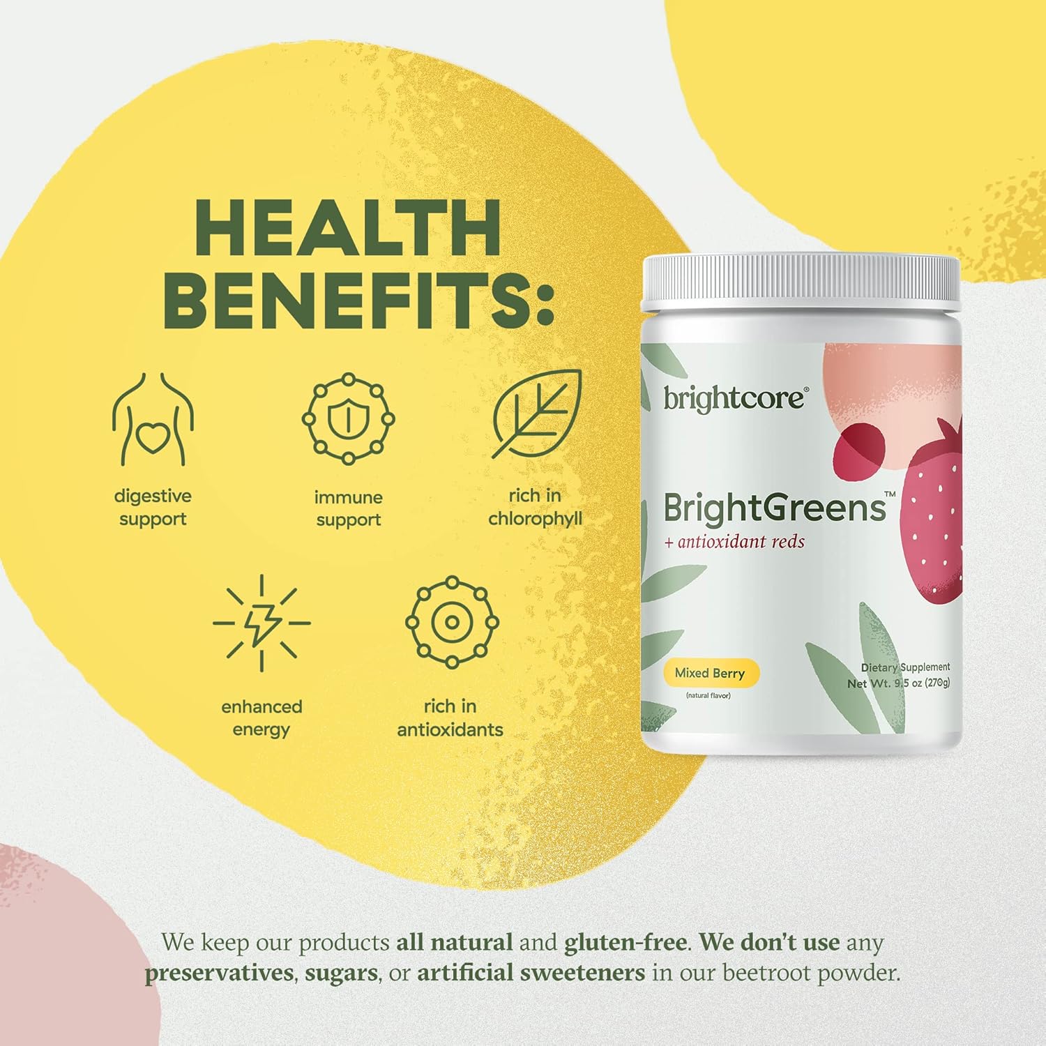 Brightcore Brightgreens + Antioxidant Reds, Super Greens Powder From Fruits & Vegetables, Greens And Superfoods Blend For Immune & Digestive Support, Mixed Berry Flavor, 30 Servings Nutrition : Health & Household