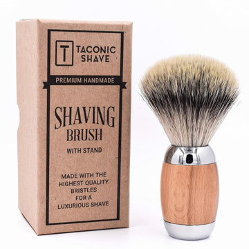 Taconic Shave Synthetic Silvertip Luxury Shaving Brush β Premium 22 Mm Knot, Ultra-Soft Bristles, Beechwood Handle, Includes Acrylic Stand & Gift Box
