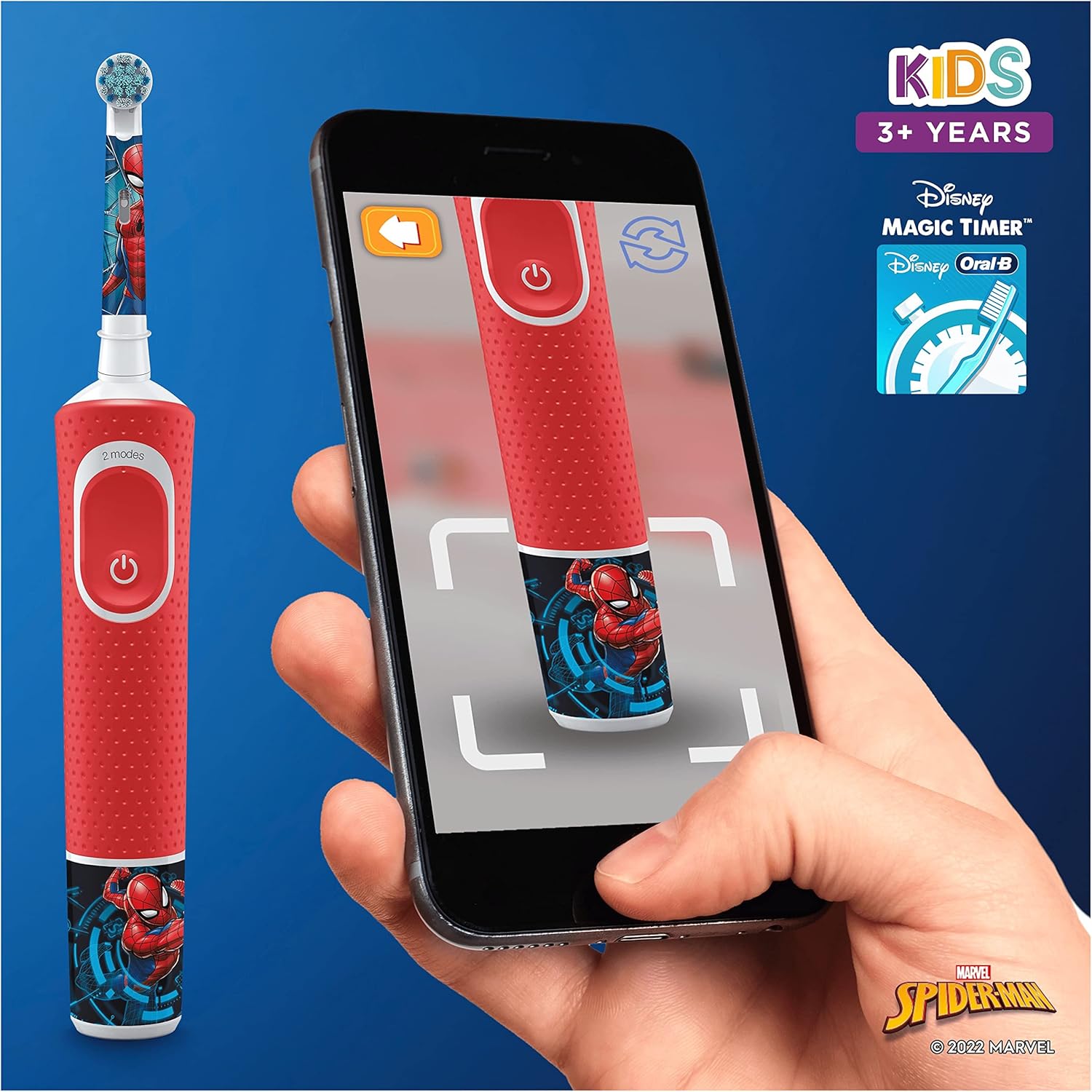 Oral-B Kids Electric Toothbrush, 1 Toothbrush Head, x4 Spiderman Stickers, 2 Modes with Kid-Friendly Sensitive Mode, For Ages 3+, 2 Pin UK Plug, Red : Amazon.co.uk: Health & Personal Care
