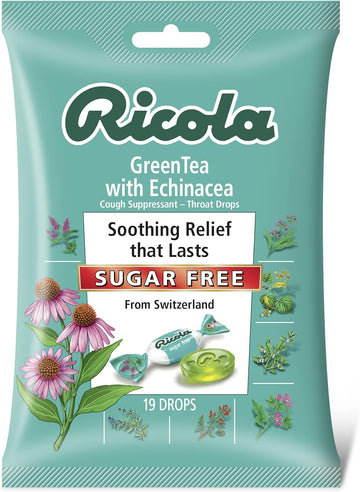 Ricola Sugar Free Green Tea With Echinacea Cough Suppressant Throat Drops, 19Ct Bag