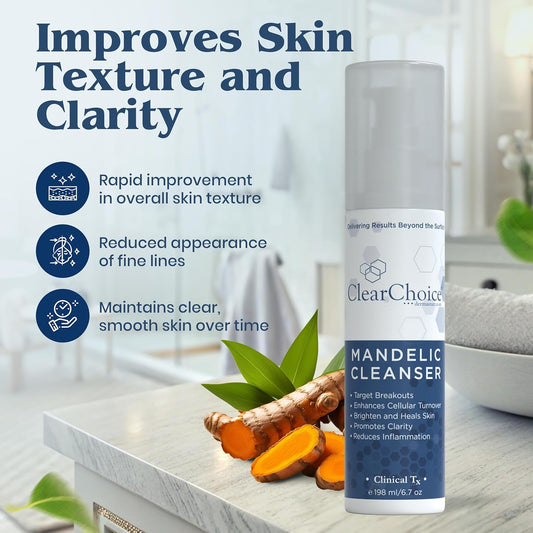 Clear Choice Mandelic Acid Face Cleanser 6.7Oz ā Gentle Exfoliating Gel With Turmeric & Enzymes For Acne, Fine Lines, And Pigmentation ā Deep Cleansing, Non-Irritating, Suitable For All Skin Types