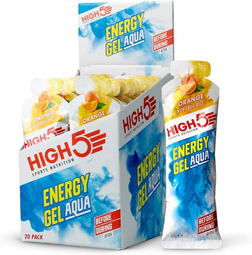 High5 Aqua Running Gels Energy - Running Essentials For Quick Release Energy - Natural Fruit Juice & No-Caffeine - Ideal As Running Equipment, Cycling Supplements, Marathon Training (Orange, 20 X 66G)