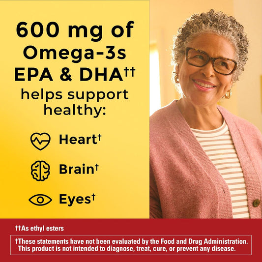 Nature Made Omega 3 Fish Oil And Algae Oil Supplements, 1200Mg, Omega 3 Supplement For Heart, Brain And Eyes Support, One Per Day, 60 Softgels