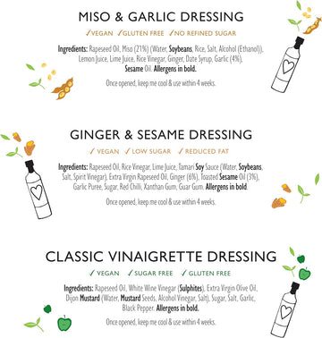 Lucy’S Dressings – Mixed Vegan Dressings Bundle - Vegan Miso & Garlic, Ginger & Sesame And Classic Vinaigrette – 3 X 250Ml