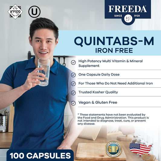 Freeda One Daily Multivitamin Without Iron โ Kosher Adult Multivitamin Supplements For Women & MenโS Health With Biotin, Vitamin B12, B1, B2, B5, Folic Acid, Niacinamide โ Gluten Free (250 Capsules)