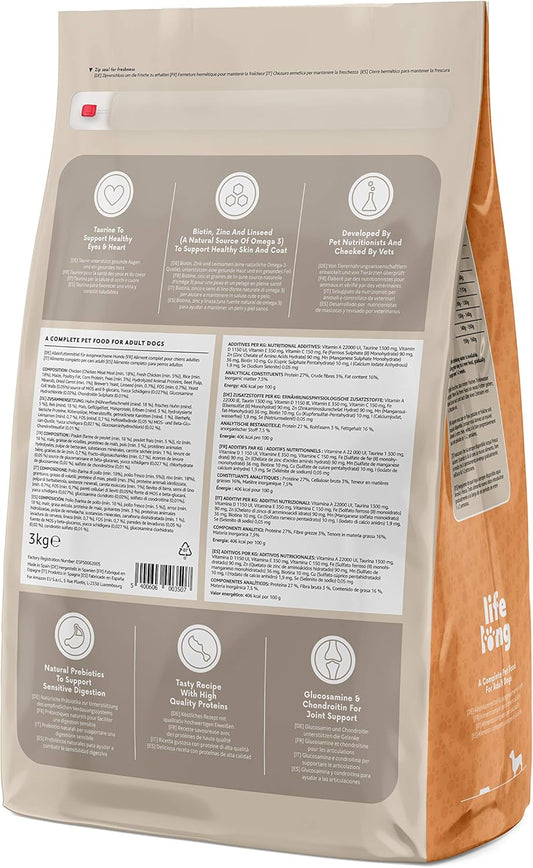 Amazon Brand - Lifelong - Complete Dry Dog Food Rich In Chicken And Rice For Small Breeds, 1 Pack Of 3Kg5400606003507