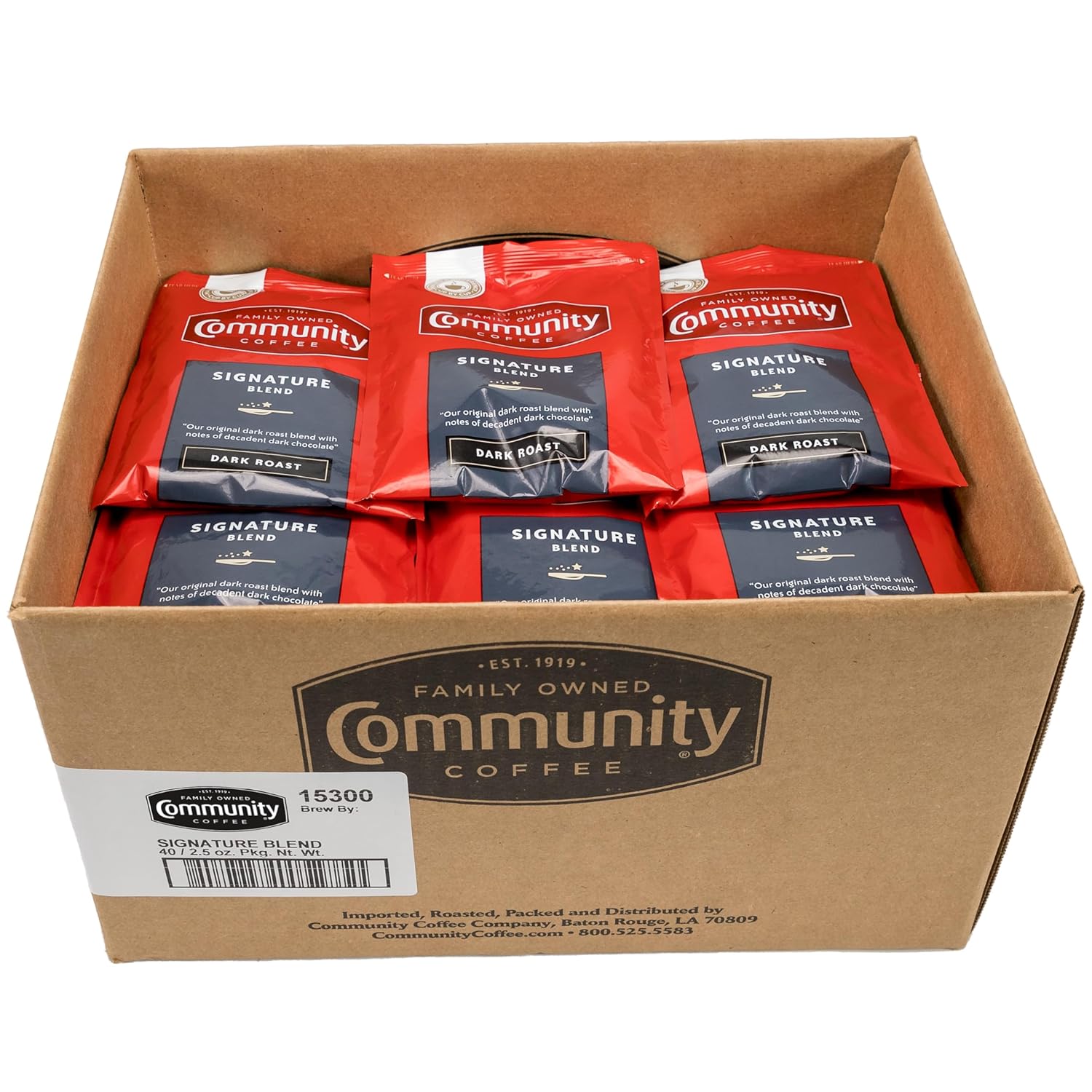 Community Coffee Signature Blend, Dark Roast Pre-Measured Coffee Packs, 2.5 Ounce Bag (Box Of 40)