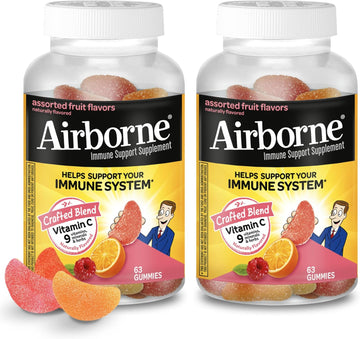 Airborne 750Mg Vitamin C Gummies For Adults, Immune Support Gummies With Powerful Antioxidants Vit C & E, Caffeine Free - 2X63Ct Bottle (42 Servings), Assorted Fruit Flavor