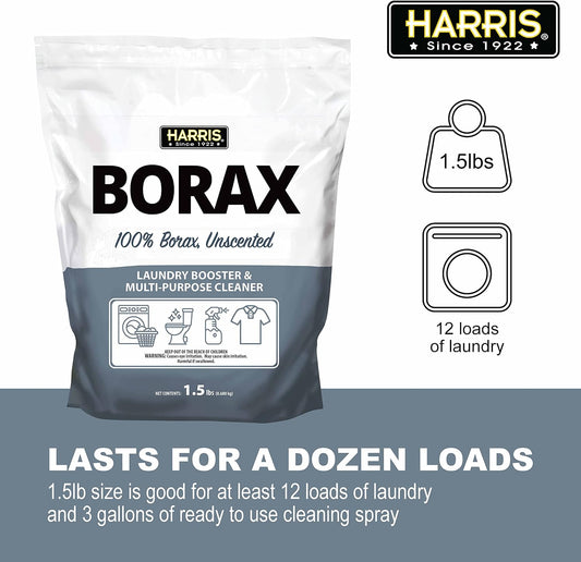 Harris Borax Powder Laundry Booster And Multipurpose Cleaner, 1.5Lb (Unscented)